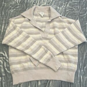 Club Mónaco Tan Striped Boiled Cashmere Polo Sweater (Size XS)